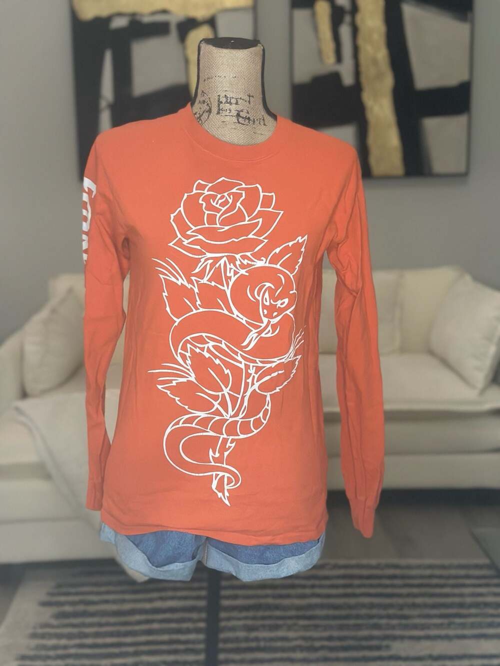 Popular Poison Trust No 1 Snake and Rose Graphic Long Sleeve T-Shirt